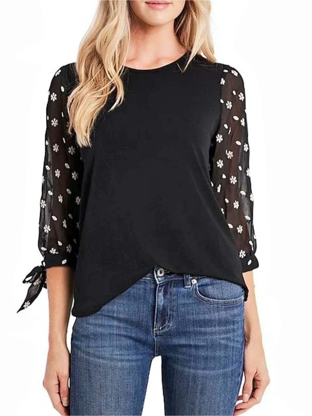 Cece Black Floral Sleeve Blouse